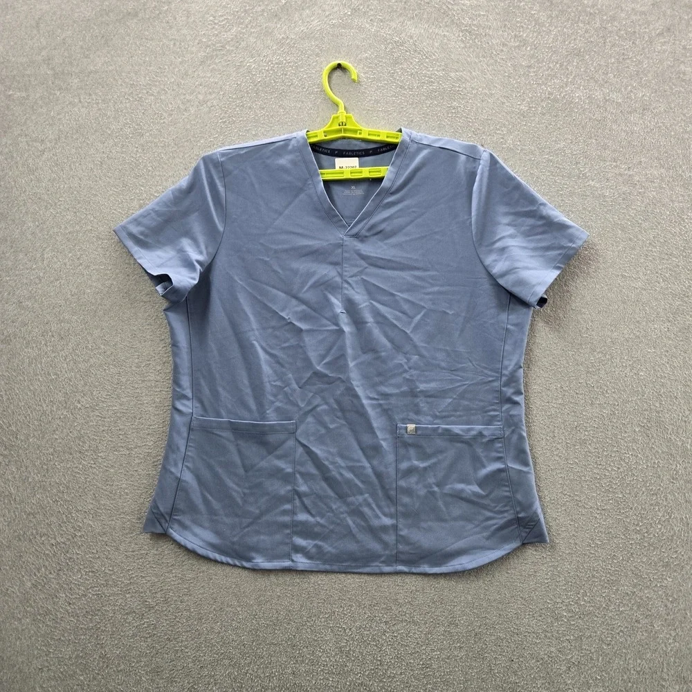 Fabletics‎ Women Scrub Top XL Blue Method 2 Pocket Logo Short Sleeve